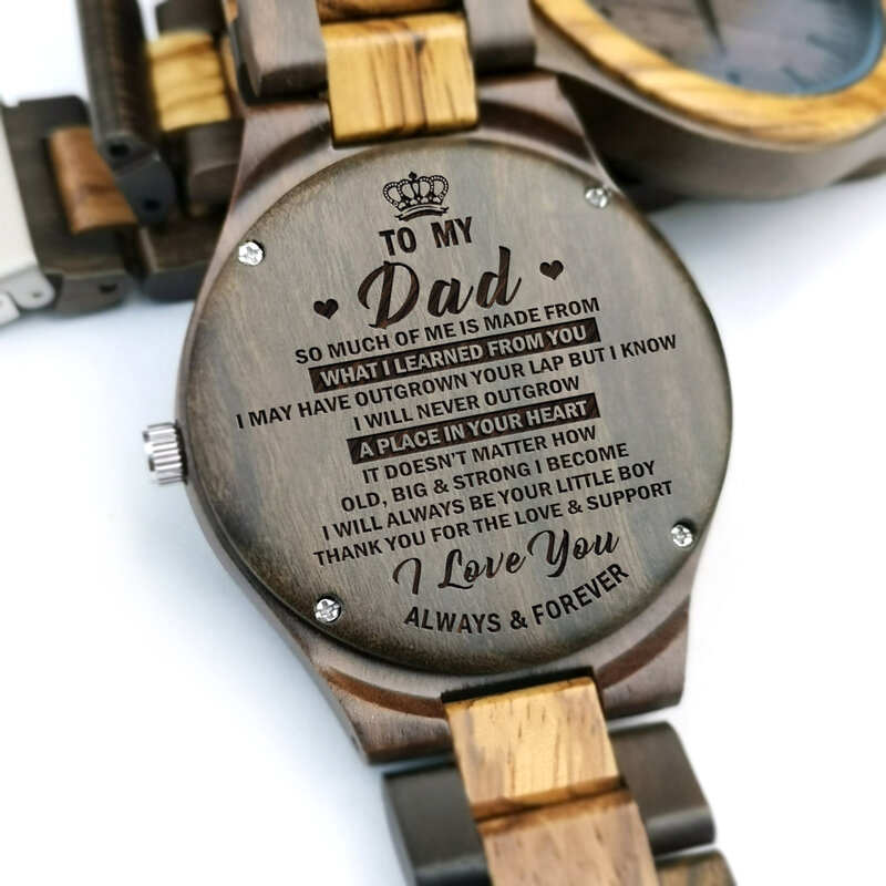 Деревянные часы с гравировкой для моего папы, я всегда буду вашим маленьким мальчиком, мужские часы, деревянные подарки, наручные часы, модные