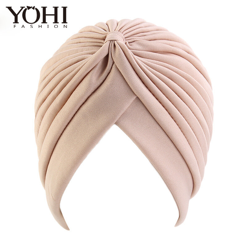 YOHITOP-قبعة هندية بسيطة للنساء المسلمات ، وشاح أنيق مع كشكش ، عمامة علاج كيماوي ، توصيل مجاني
