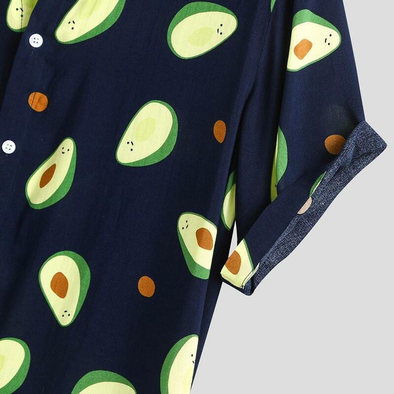 2019 새로운 도착 패션 여름 남성 캐주얼 망 느슨한 셔츠 재미 있은 인쇄 된 차례 칼라 짧은 소매 캐주얼 셔츠 M-3XL