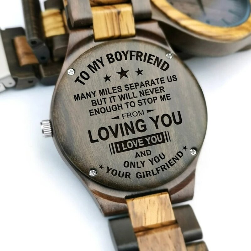 Деревянные часы с гравировкой для моего парня, мужской подарок на день рождения, подарок парню, искусственная кожа