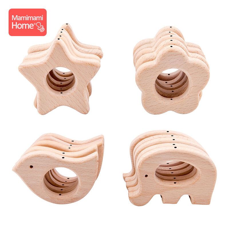 Mamihome 10pc Baby massaggiagengive animale in legno con fori faggio roditore ciuccio pendente a catena BPA giocattoli dentizione gratuiti articoli per bambini