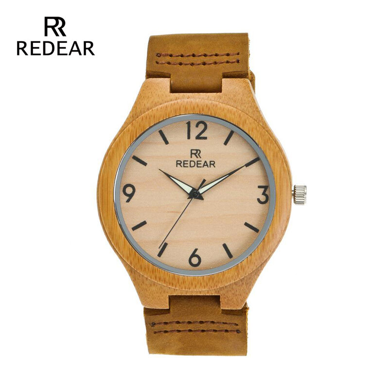 REDEAR Lover's Watches Classic Wooden Bamboo Watches With Night Light Pointer Real Leather for women Unisex in Gift Box