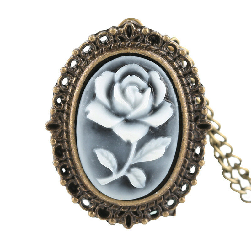 Ожерелье для женщин с красивым цветком, кварцевые карманные часы для девушек, подарки для девушек, бронзовые винтажные часы с подвеской и цепочкой