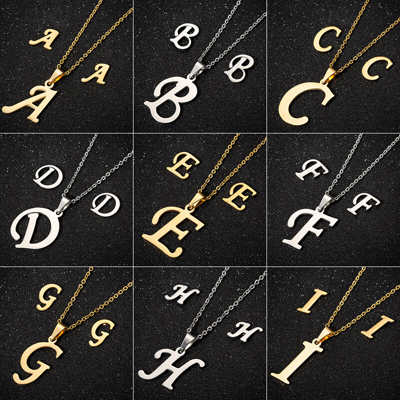 Jisensp colar inicial de 26 letras, colar de aço inoxidável com pingente de alfabeto para mulheres, colar de amigos e da família
