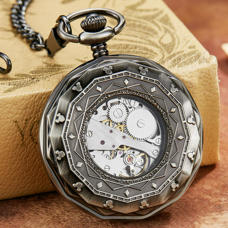 Relógio de bolso mecânico masculino e feminino, prata antiga, relógios London Pocket Fob, esqueleto de vento manual, colar com pingente