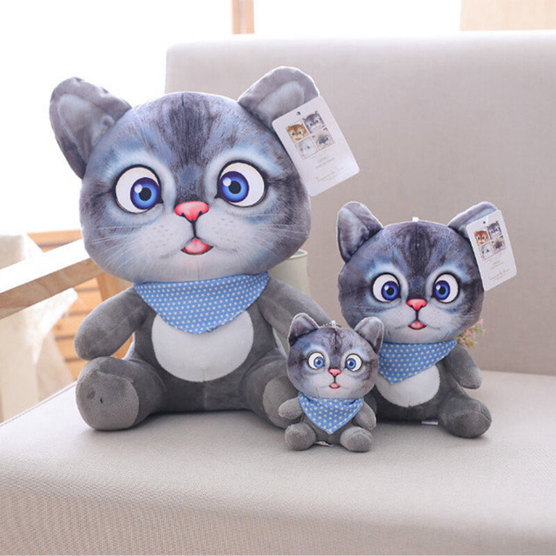 Coussin de canapé en forme de chat en peluche, jouets de Simulation 3D doux de 20cm, coussin d'oreiller de siège Double face, Kawaii, poupées d'animaux en peluche, cadeaux