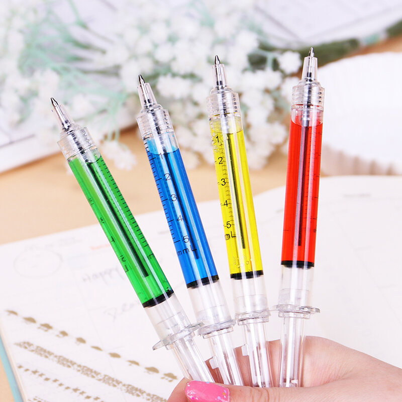 4PCS/lot Liquid Novelty Syringe Ballpoint Pen Stationery Cute Syringe Ballpoint Pen Office Supplies Child Gift
