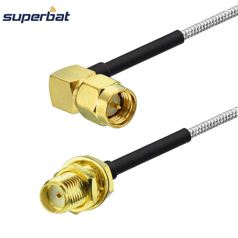 Superbat SMA Female Bulkhead Connector to SMA Male Right Angle RF Pigtail Extension Cable RG405 10cm for Wi-Fi Radios
