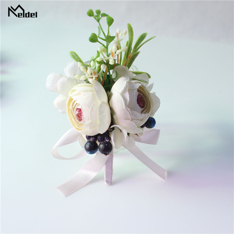 Meldel corsage bufante rústico para casamento, flor bufante de pulso, branco escuro, para festa, reuniões, decoração pessoal para homens