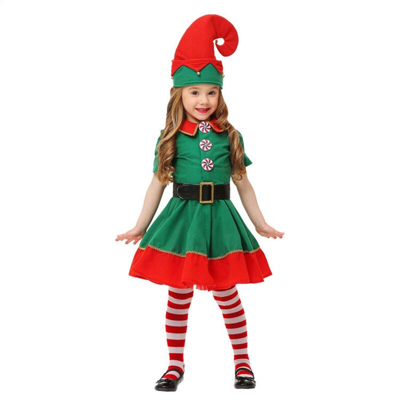 คริสต์มาส Santa Claus สีเขียว Elf คอสเพลย์ครอบครัว Carnival Party ใหม่ปีชุดแฟนซีชุดสำหรับผู้ชายผู้หญิงหญิงสาวชาย
