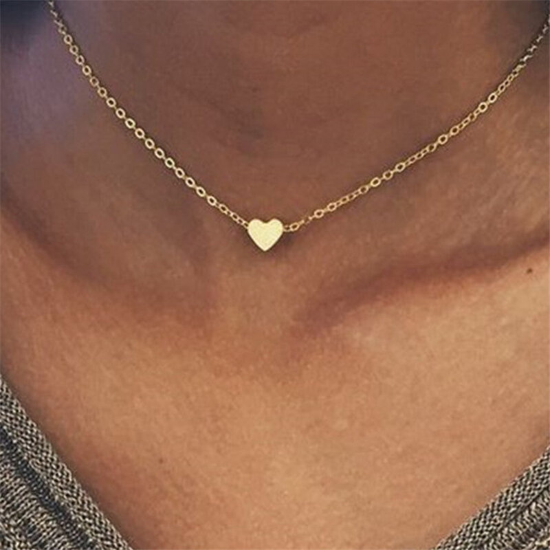Женское Ожерелье с кулоном в форме сердца, короткая цепь, этнический подарок, крошечное ожерелье сердца, богемское Колье чокер