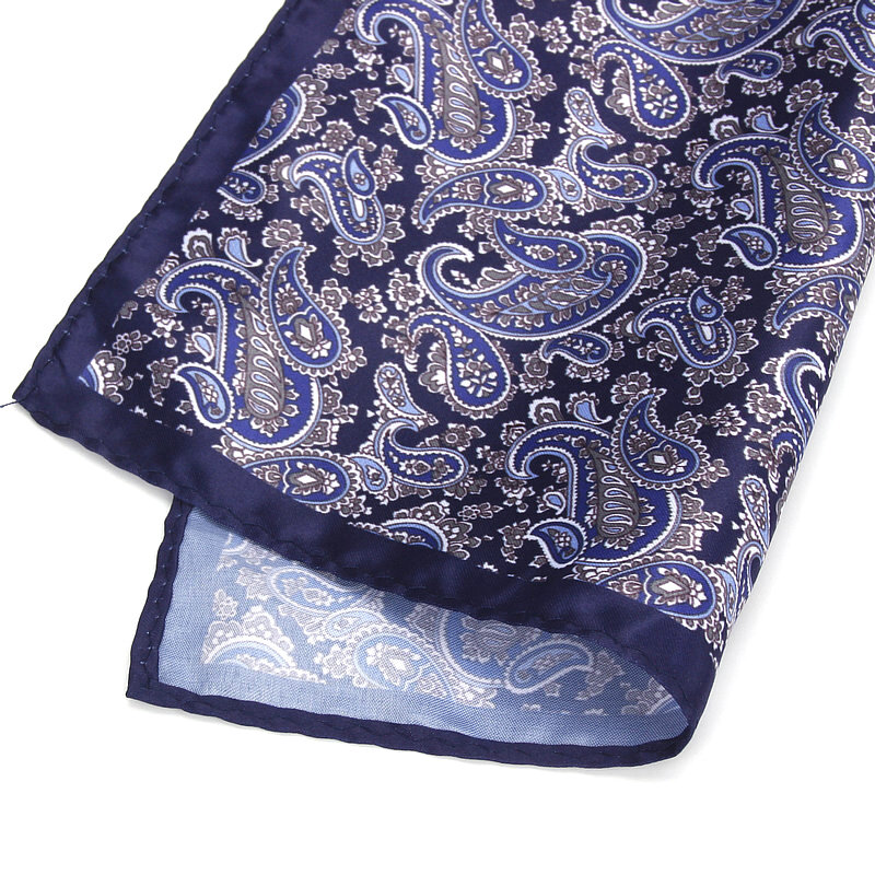 Lenço de pescoço masculino de poliéster, lenço quadrado com bolso estampado vintage de caxemira, toalha para festa de casamento e presente de negócios