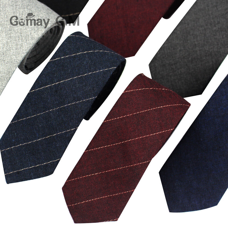 Cravates à rayures pour hommes, 6cm, en coton, pour adultes, classiques, solides, pour mariage d'affaires, nouvelle mode