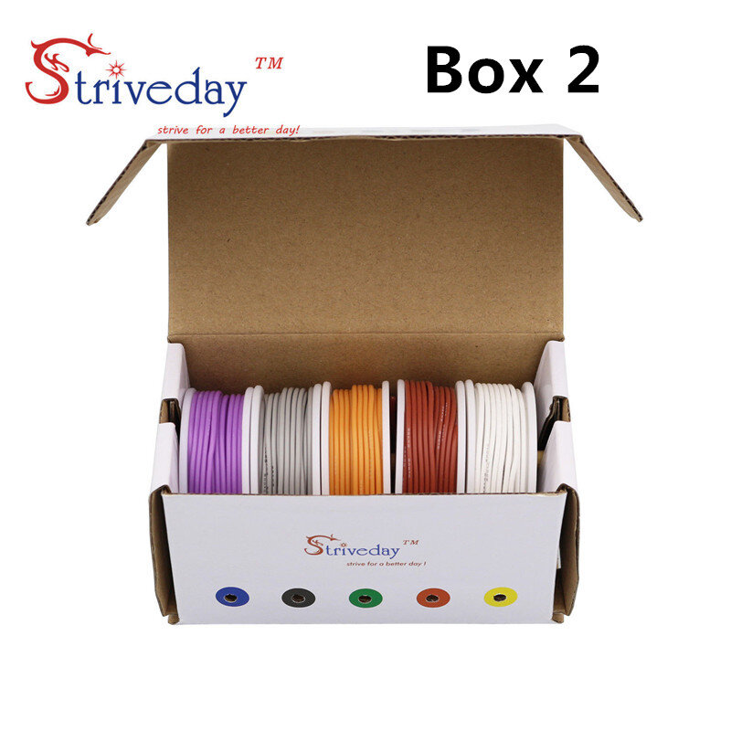 50 m/box (zestaw 5 zestaw kolorów) 30awg spleciony drut elastyczny miękki kabel silikonowy elektryczne miedziane druty w puszce