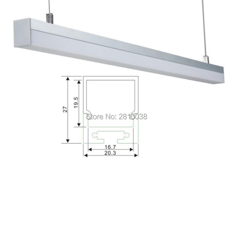 Conjunto de luz de led anodizada em formato de u, 100x1m, canais de iluminação tipo quadrado, para iluminação pendente