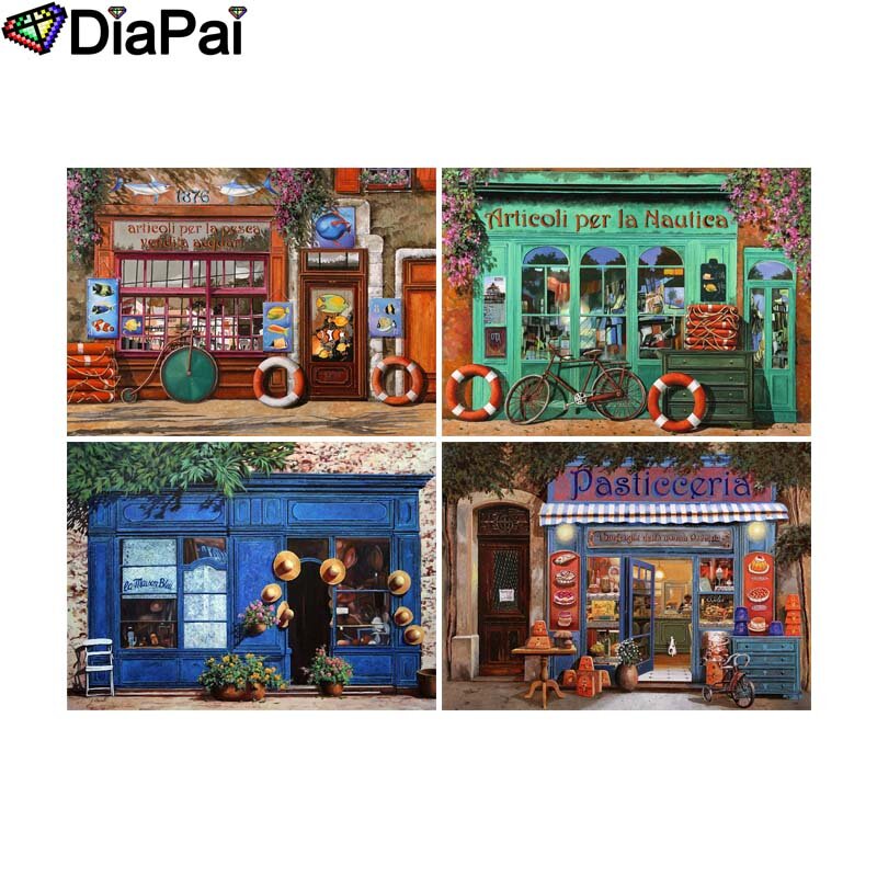 DIAPAI 5D DIY เพชรภาพวาด 100% เต็มรูปแบบ/เจาะรอบ "Kids shop scenery" 3D เย็บปักถักร้อยข้าม Stitch home Decor