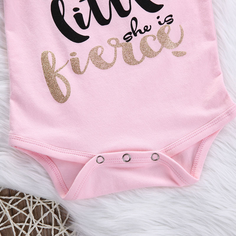 Newborn Toddler Baby Girls Clothes Pink Bodysuit Flower Bow Pink Letter Jumpsuit Baby Girl Clothes Set