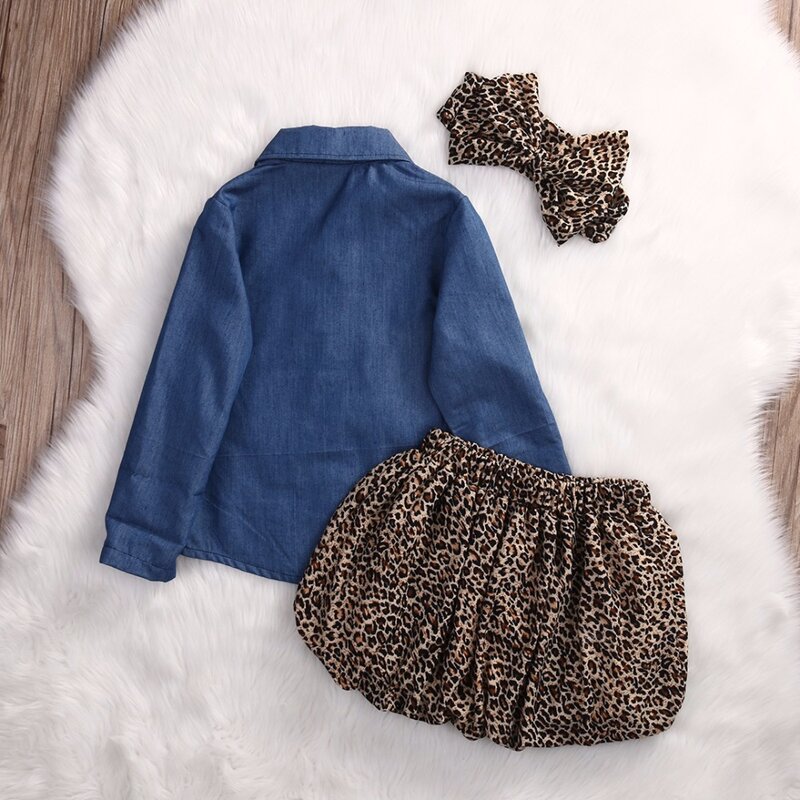 Baby Girl Photography  Props Leopard Print Long Sleeve Autumn Baby Girl Clothes 1PC Headband+1PC Tops+1 PC Dress Kids Clothes