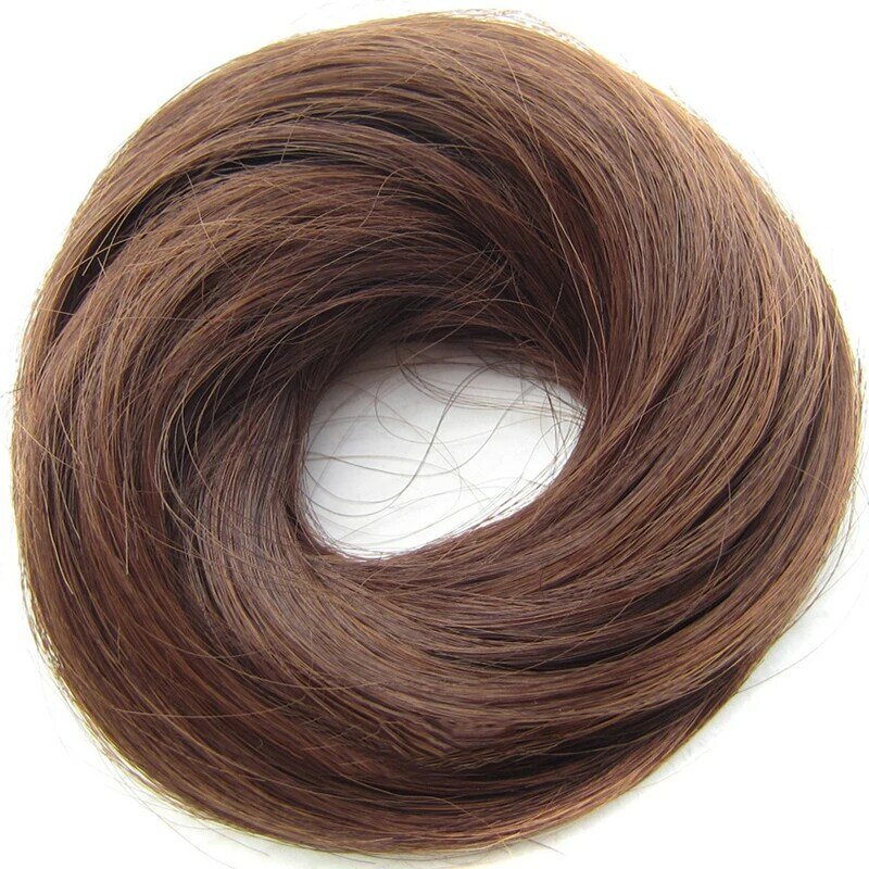 Similler bando karet lurus Scrunchie donat rambut bungkus Chignon suhu tinggi serat rambut sintetis potongan coklat 613 # pernikahan