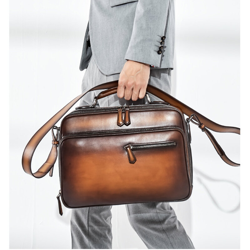อิตาลี Calfskin หนังกระเป๋าเอกสารที่มีชื่อเสียงออกแบบกระเป๋าถือคุณภาพสูงอเนกประสงค์ธุรกิจกระเป๋าแล็ปท็อป