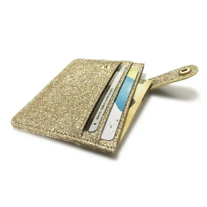 KANDRA nuevas mujeres moda brillo cuero Hasp ID tarjeta de crédito monedero tarjetas de negocios bolsas Multi ranura tarjeta delgada caso