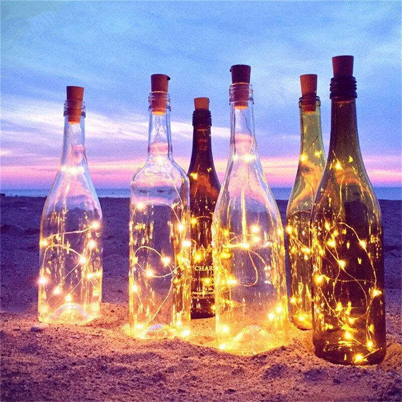 Guirxiété lumineuse LED en fil de cuivre pour bouteille de vin, fil de liège, lumières dégradées, décoration de Noël, maison et mariage, Leon, 2m