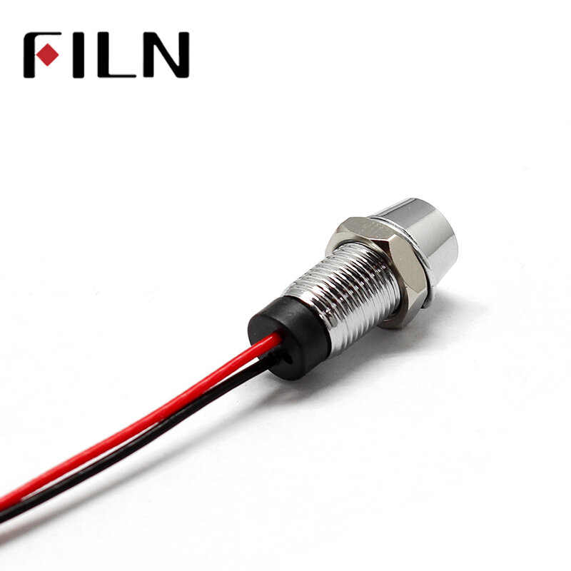 FILN 8mm 12 v mini Metalen LED Pilot Panel Dash Signaal Indicator Lampje 20 cm kabel Chroom auto Boot Marine pilot lamp