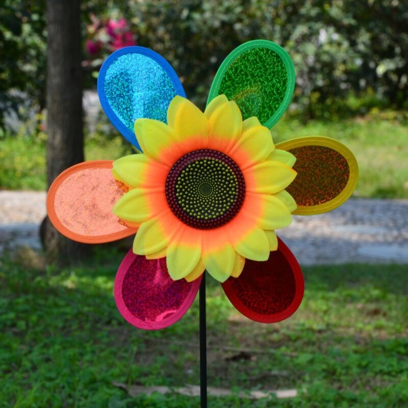 HBB Colorful Sequins Sunflower Windmill Wind Spinner Home Garden Yard Decoration
