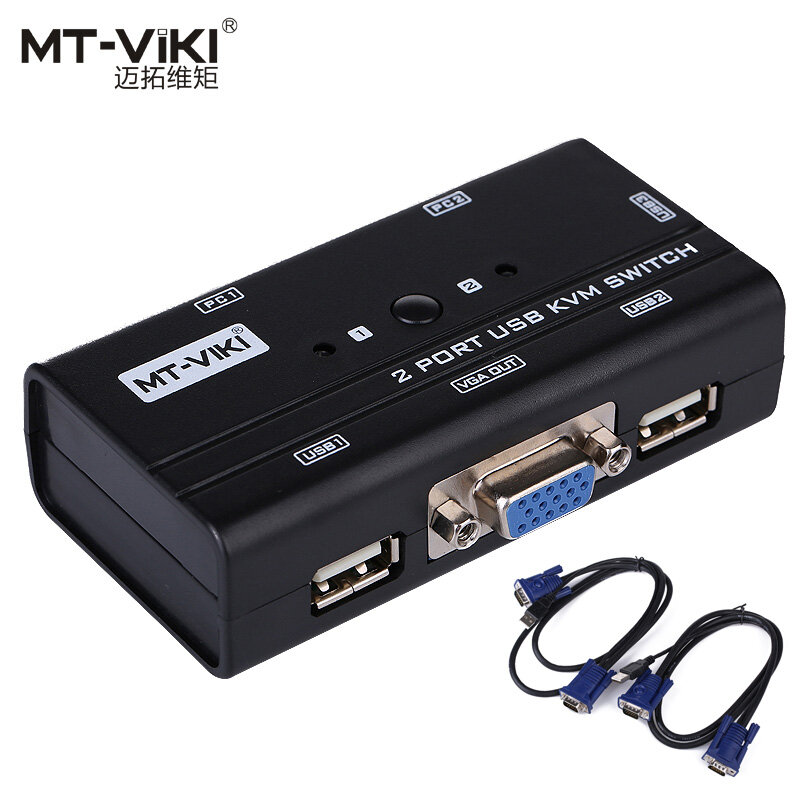 MT-VIKI 2 Port USB KVM VGA Switch Manual Tombol Tekan Pilih asli Kabel 2 PC Berbagi 1 Monitor dengan Keyboard & Mouse MT-260KL