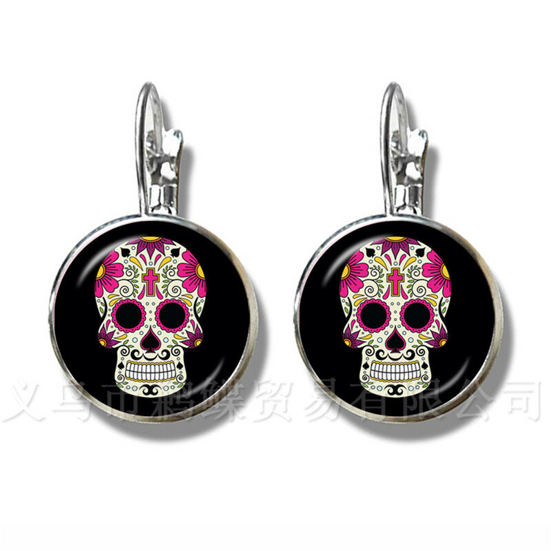 Mexico Candy Skeleton Glass Dome Time Gem Earrings European and American Hot Sale Silver Plated Stud Earrings Gift