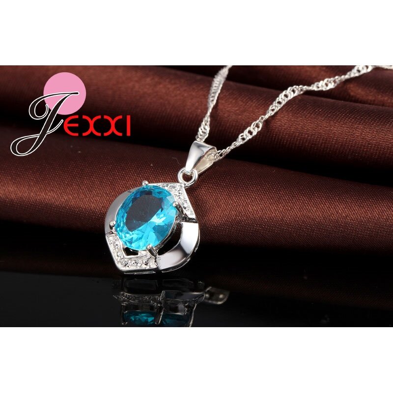 925 Sterling Silver Top Grade AAA+ CZ Zircon Wedding Engagment Necklace+Earring Blue Jewelry Sets  conjunto de joias feminina