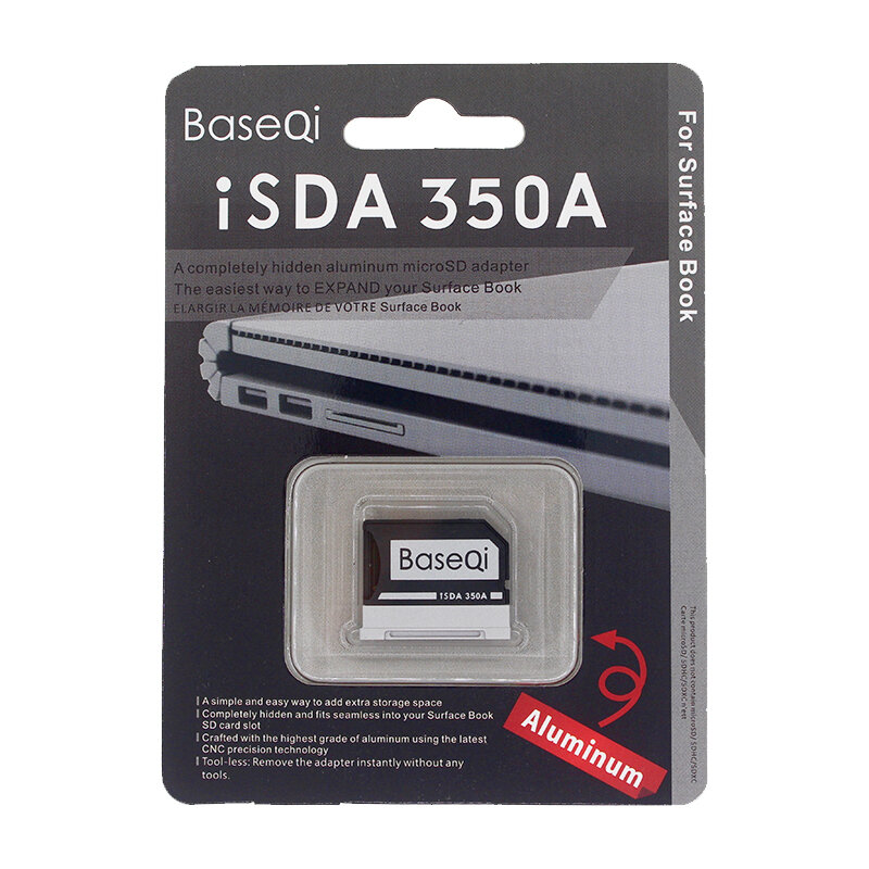 BaseQi Bề Mặt Sách 350A Nhôm MicroSD Adapter Dành Cho Microsoft Surface Book 13 "Và Bề Mặt Book2-13"