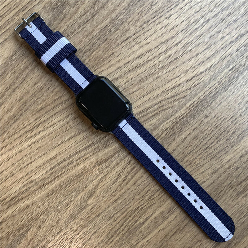 Woven Nylon Strap for Apple Watch Series 5 4 3 2 stripe Color Buckle Watchband 38 42 MM Replacement band for iWatch Accessoriess