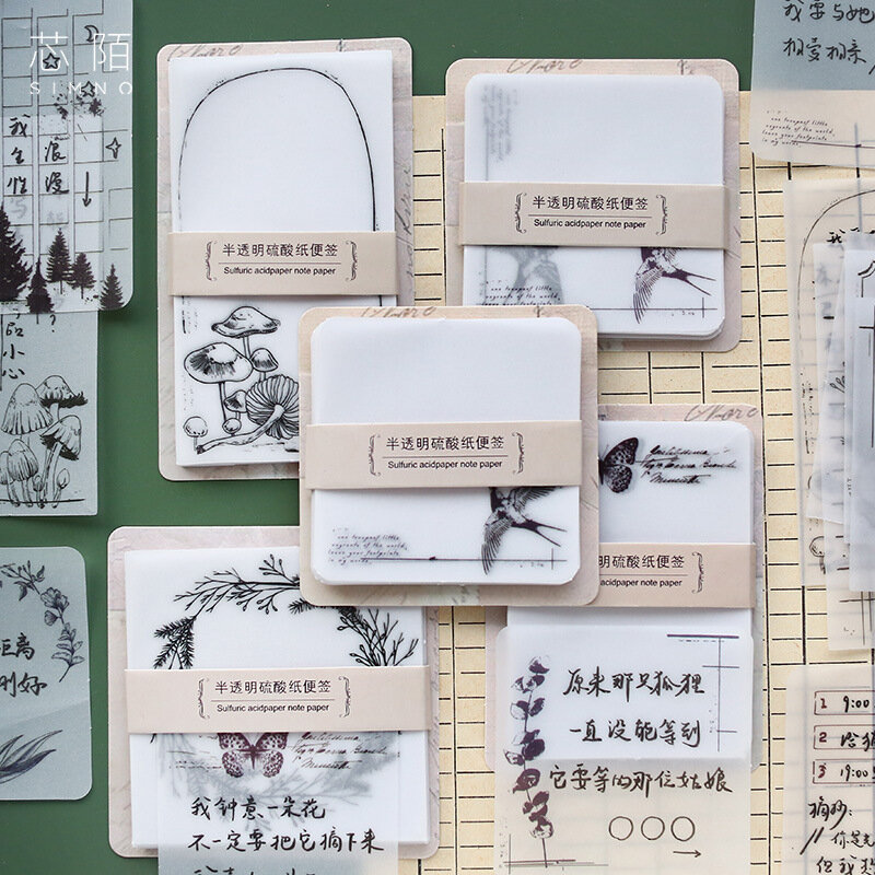 Traslucido Pergamena di Carta Memo Pad Bianco E Nero Serie di Studenti Tearable Messaggio Nota