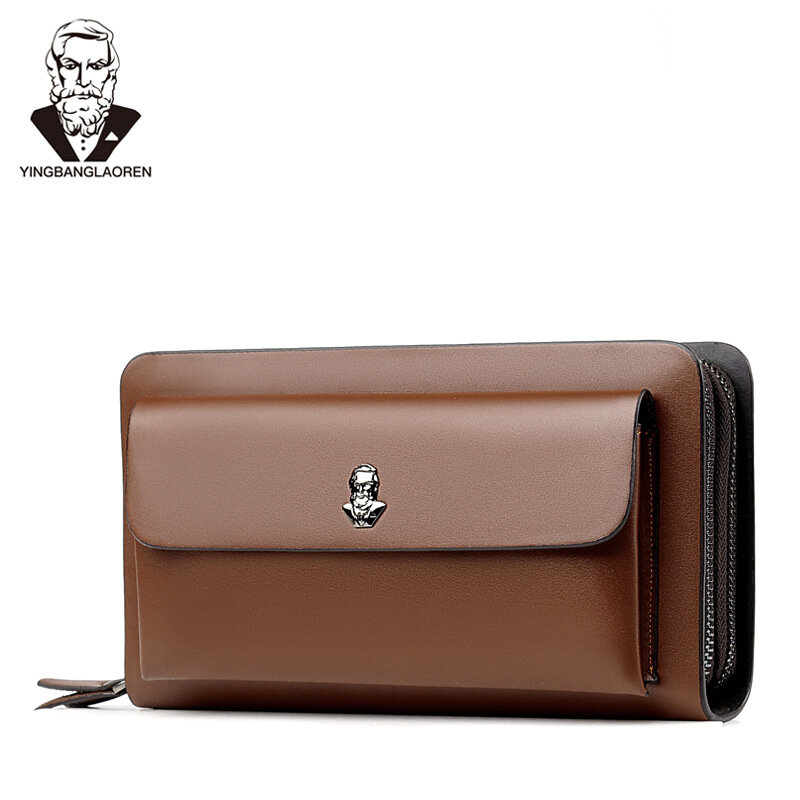 Męskie codzienna kopertówka podwójne zamki portfel mężczyzna duża pojemność torebka miękka długi portfel etui na telefon, karty uchwyt