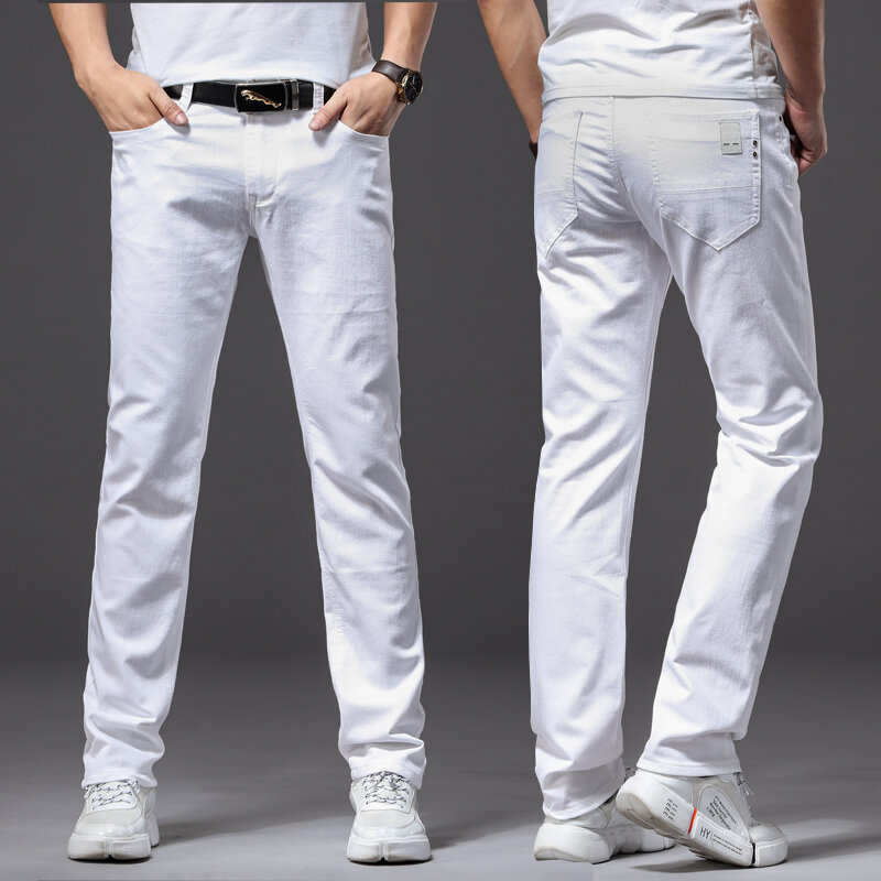 Brother Wang Jeans bianchi da uomo moda Casual stile classico Slim Fit pantaloni morbidi pantaloni elasticizzati avanzati di marca maschile