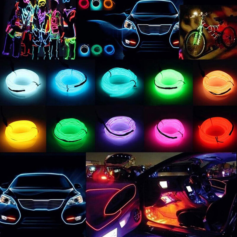 1/2/3/5M 12V Led Strip Flexible Indoor Car Decoration Neon LED EL Wire Cable Lamp Waterproof Glow Stri String Light Tube Lights