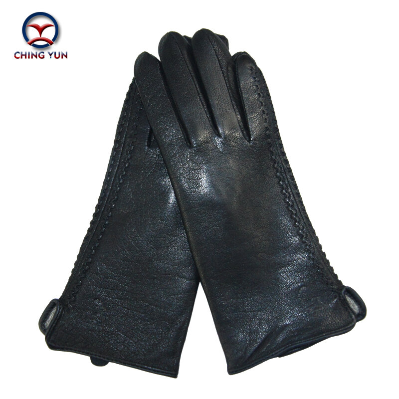 2017 черные утолщенные кожаные перчатки с бантом новые женские перчатки из натуральной кожи зимние осенние женские модные брендовые теплые кожаные перчатки fv03