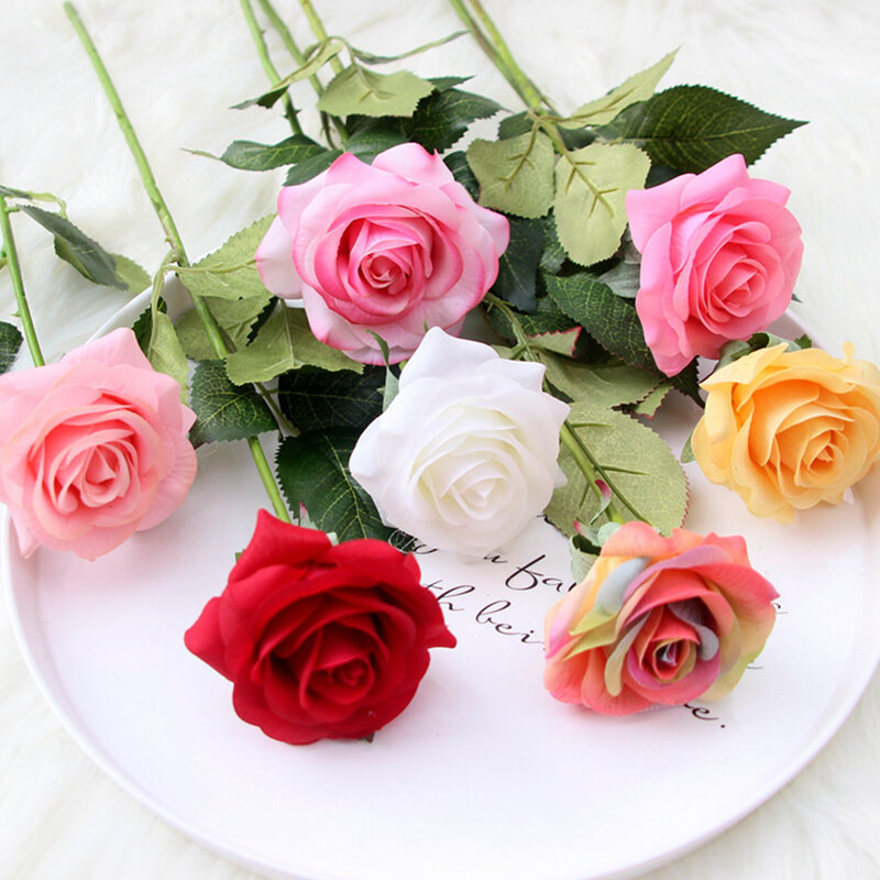 10 pcs muito rosa vermelha flor artificial real toque de látex flores falso silicone falso rose bouquet casamento decoração para casa partido