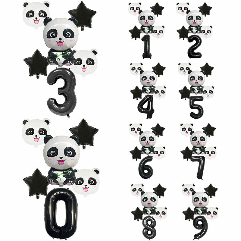 漫画動物黒 32 インチ箔番号バルーンセットスターパンダ子供の誕生日パーティーの装飾ベビーシャワーの子供動物バルーン