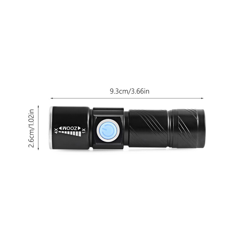 DONWEI-Mini linterna LED portátil con cargador USB, linterna ajustable con zoom, resistente al agua, para viajes al aire libre, Camping y ciclismo
