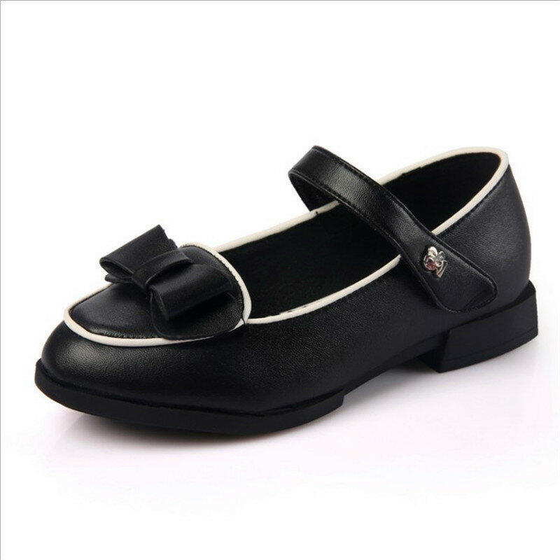 Размер 26-37 для девочек Pu детская кожаная обувь повседневная обувь для девочек принцесса туфельки с бантами Дети ремень плоские кроссовки де...