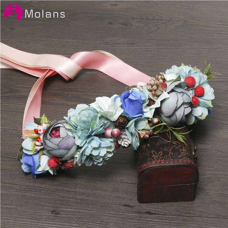 MOLANS faja nupcial Floral Bohemia, cinturones de boda de bayas naturales, banda de cintura de tela elegante, cinturón de vestido de sesión de fotos del bosque