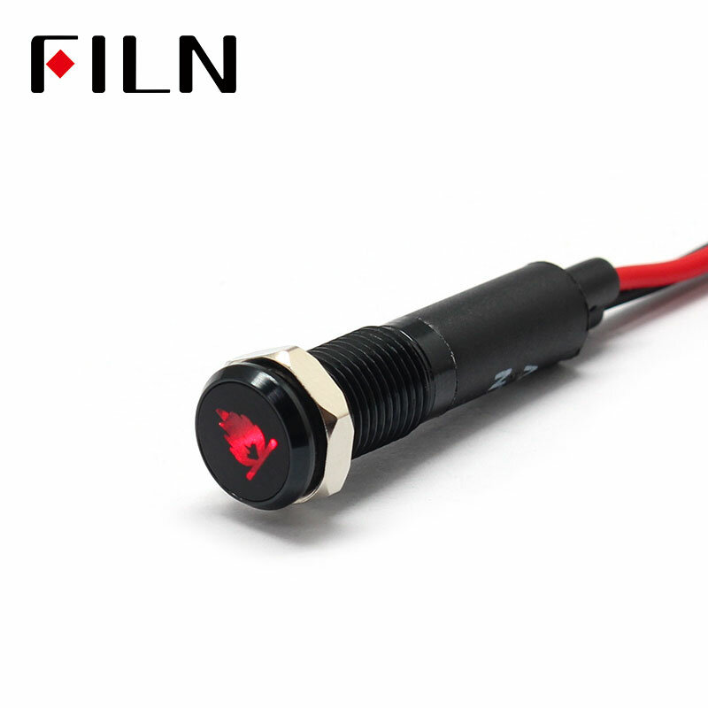 FILN-luz indicadora led para salpicadero de coche, símbolo de llama, rojo, amarillo, blanco, azul, verde, 12v, cable de 20cm, 8mm