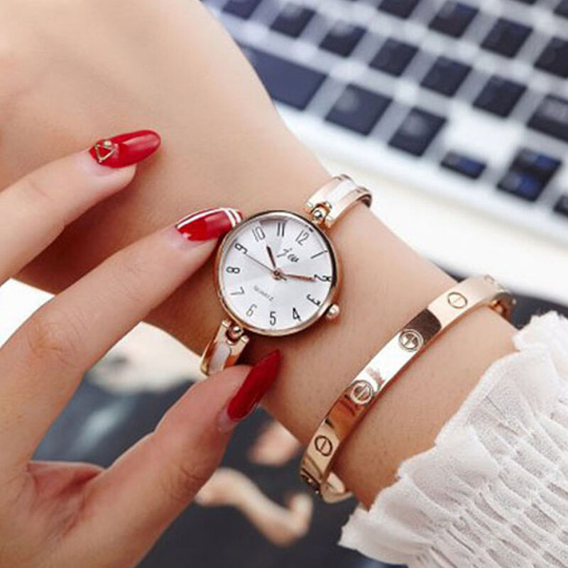 Vrouwen Lady Casual Mode Roestvrij Stalen Armband Analoge Quartz Horloge