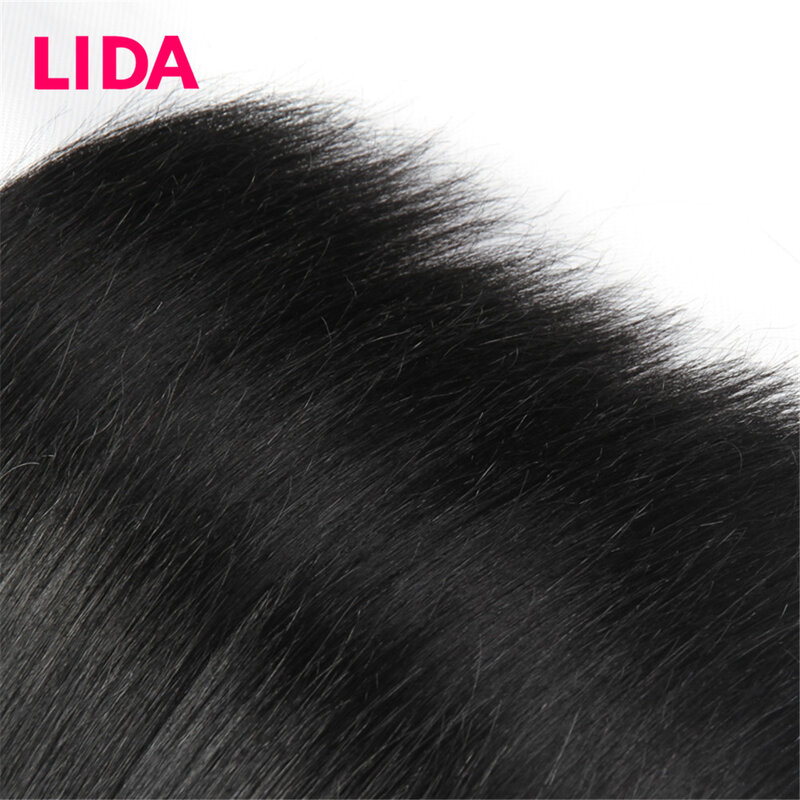 LIDA-extensiones de cabello humano 100% brasileño, mechones rectos de pelo Natural negro Remy, tejido, 3 mechones, 100 g/PC