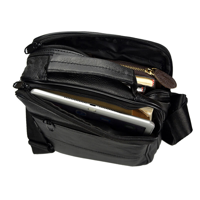 Dreamlizer Real Cowhide Leather Men Handbags Black Male Messenger Bags Men's Small Strap Adjustable Briefcase Man Crossbody Bags