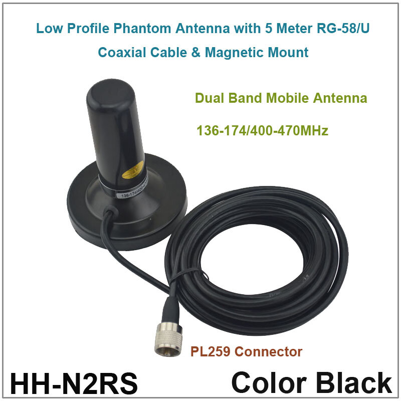 Antena baixa de perfil phantom banda dupla vhf uhf móvel/veículo, antena de rádio com suporte magnético e cabo coaxial de 5m para kenwood