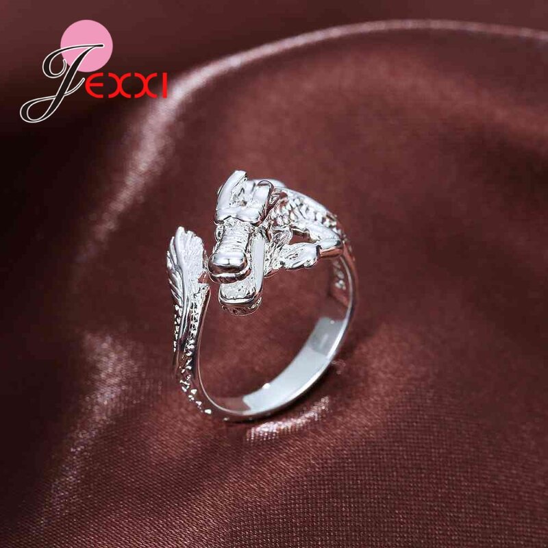 925 srebrny pierścionek dla kobiet miłośników mężczyzn w stylu chińskim smok regulowany rozmiar wzór ze zwierzętami modne dodatki na imprezę