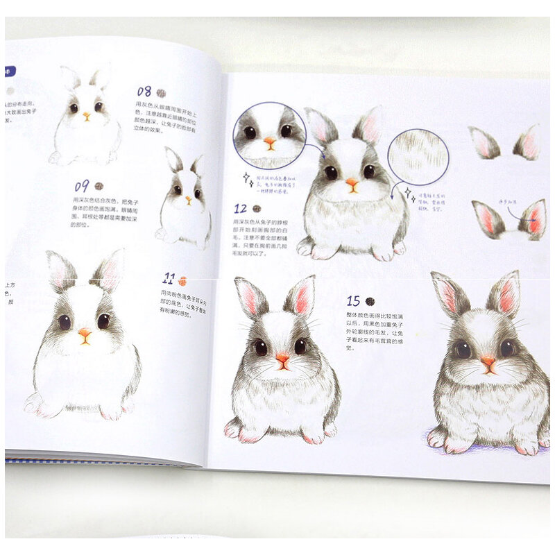Buku gambar pensil warna Tiongkok baru buku sketsa hewan indah kelinci kucing pelepas stres untuk pembelajar mandiri